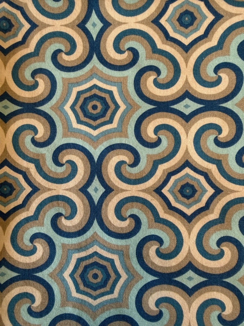 Blue, Aqua & Tan Geometric Swirl Fabric